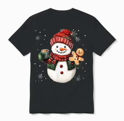 Snowman Beanie Coffee Latte Ginggerbread Merry Christmas Unisex T-Shirt - Black