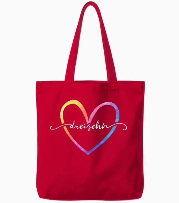 13th Birthday Cute Heart Girl 13 Years Old Teenager Tote Bags in Red