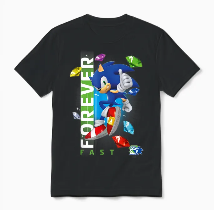 Sonic the Hedgehog 35th Anniversary Forever Fast Emeralds Unisex T-Shirt in Black