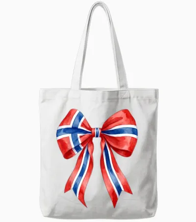 Norway Flag Coquette Bow Cute Norwegian Girl Tote Bags - White