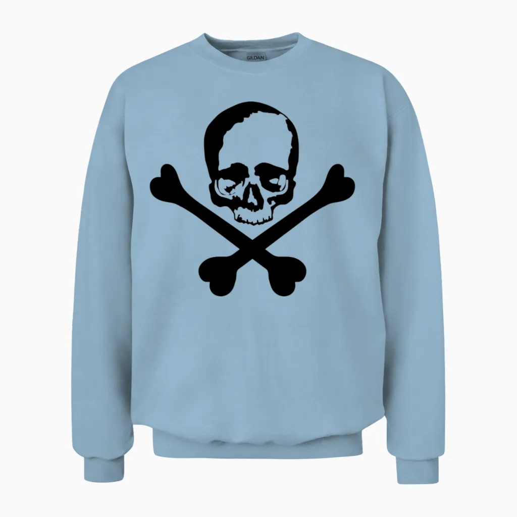 Skull and Crossed Bones Halloween Gift Unisex Sweatshirt in Light Blue