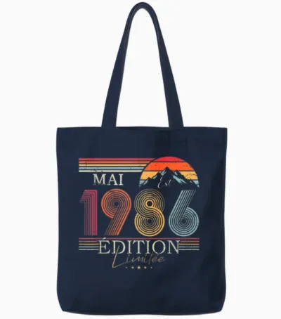 1986 Vintage May Birthday Retro Man Woman Gift Tote Bags - Navy