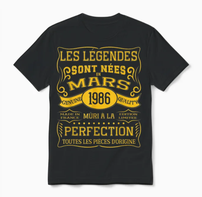 40 Ans Anniversaire Homme Femme Mars 1986 Déco Drôle Cadeau Unisex T-Shirt in Black