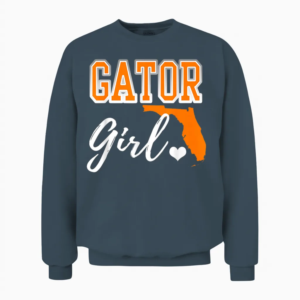 Gator Girl Florida Heart Map Shape Souvenir Gift for Women Unisex Sweatshirt in Dark Heather