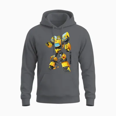 Transformers Bumblebee Autobots Epic Pose Logo T-Shirt, Blue Unisex Hoodie - Charcoal