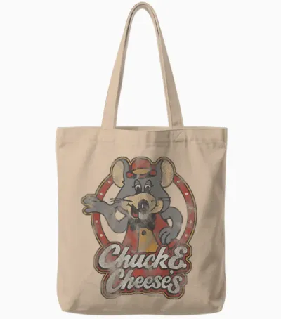 Chuck E. Cheese Classic Entertainer Portrait Distressed Tote Bags - Natural