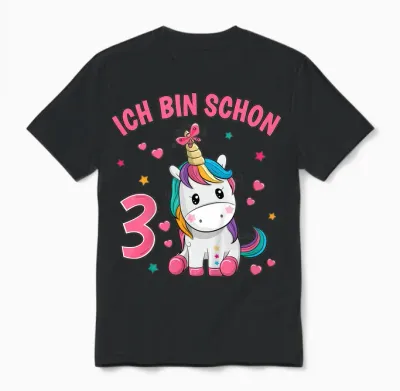 3 Jahre Alt 3 Geburtstag Mädchen Einhorn Geschenke Unisex T-Shirt - Black