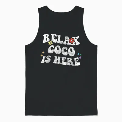 Retro Groovy Relax Coco Is Here Funny Name for Mother's Day T-Shirt, Black, S Unisex Tank Top - Black