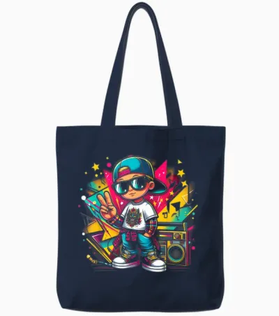 Hip Hop Guy Graffiti Künstler Streetwear Rap Breakdance Mode Tote Bags - Navy