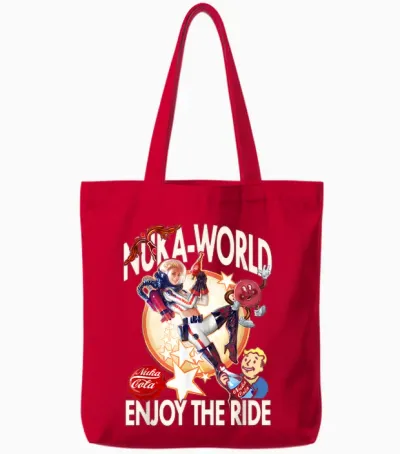Fallout Video Game Nuka World Enjoy the Ride Vault Boy Tote Bags - Red