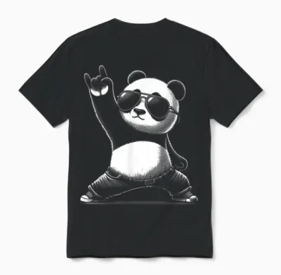 Retro Panda Rock and Roll Musik Lustiger Panda Unisex T-Shirt - Black