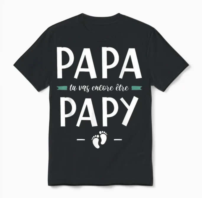 Papa Tu Vas Encore Be Grandpa - Pregnancy Announcement 2nd Baby T-Shirt, Black, S Unisex T-Shirt in Black