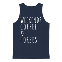 Weekends Coffee Horses Horse Lover Gift Unisex Tank Top - Navy – 1