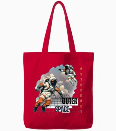 Astronauts Over Neon Space Grid Tote Bags - Red