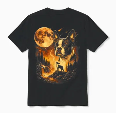 Boston Terrier Hurlant à La Lune Chien Vintage Unisex T-Shirt - Black