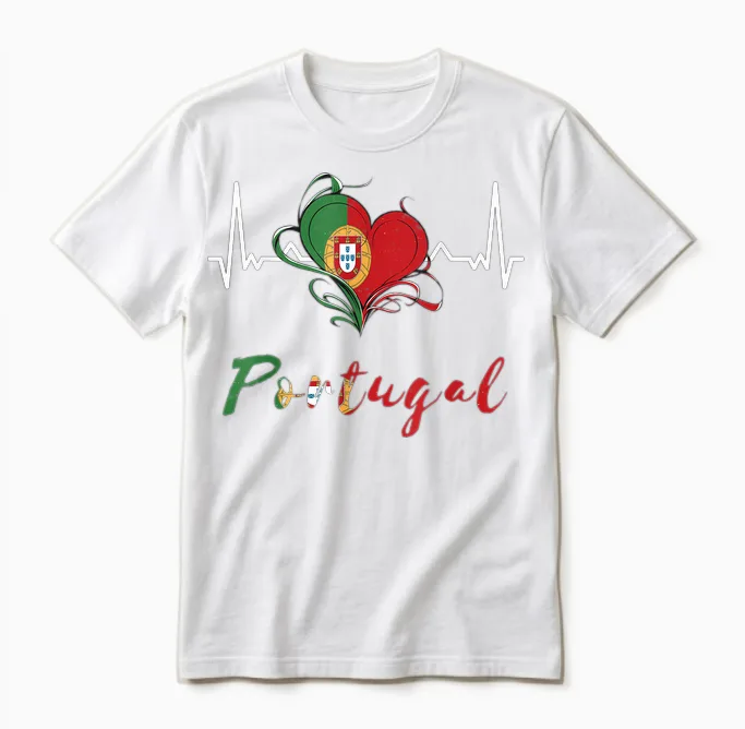 Portugal Flagge Herzschlag Ekg Pulse Portugiesische Wurzeln Herz Unisex T-Shirt in White