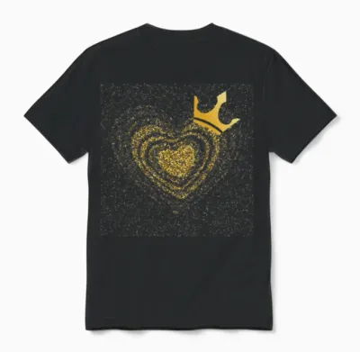 Golden Heart Crowned with a Golden Crown Unisex T-Shirt - Black