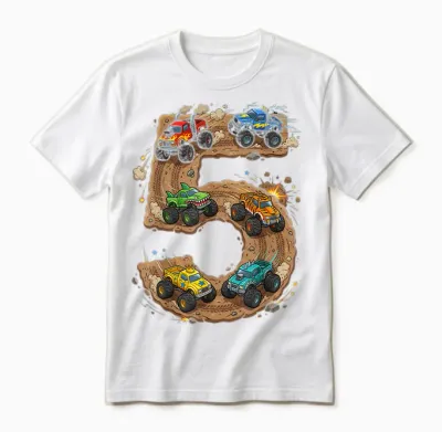 5 Year Old Monster Truck Boy Toddler 5th Birthday Party Unisex T-Shirt - White