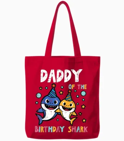 Daddy of Birthday Shark Bday Party Family Matching Dad Men Tote Bags - Red