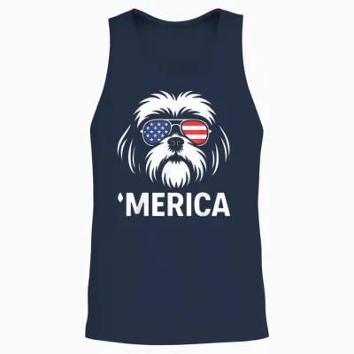 Shih Tzu Dog 'merica Patriotic 4th of July American Unisex Tank Top - Navy