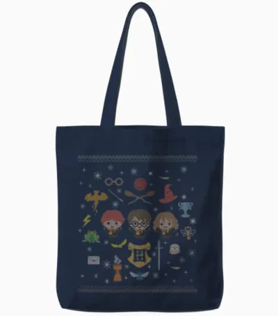 Harry Potter Ugly Christmas Chibi Design Tote Bags - Navy