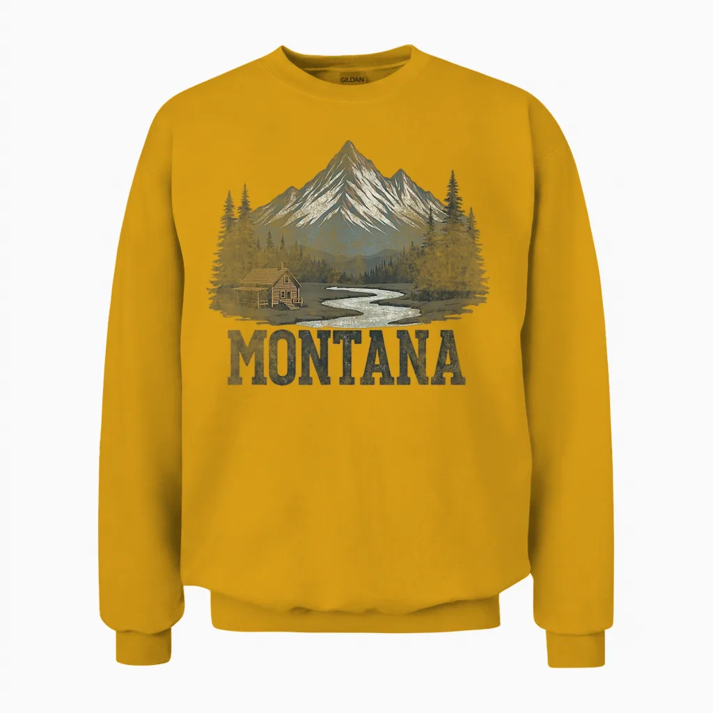 Souvenir Vintage Paysage Du Montana Rétro Unisex Sweatshirt in Gold