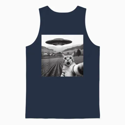 Cat Selfie with Alien Ufo Funny Cat Gifts for Men Women Kid Unisex Tank Top - Navy