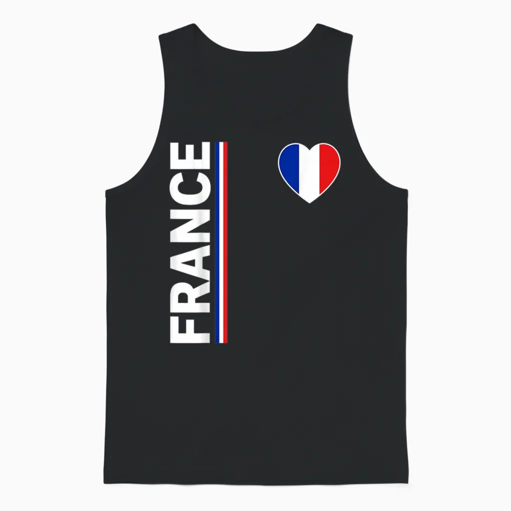 France Flag Heart Patriotic Pride French Unisex Tank Top in Black