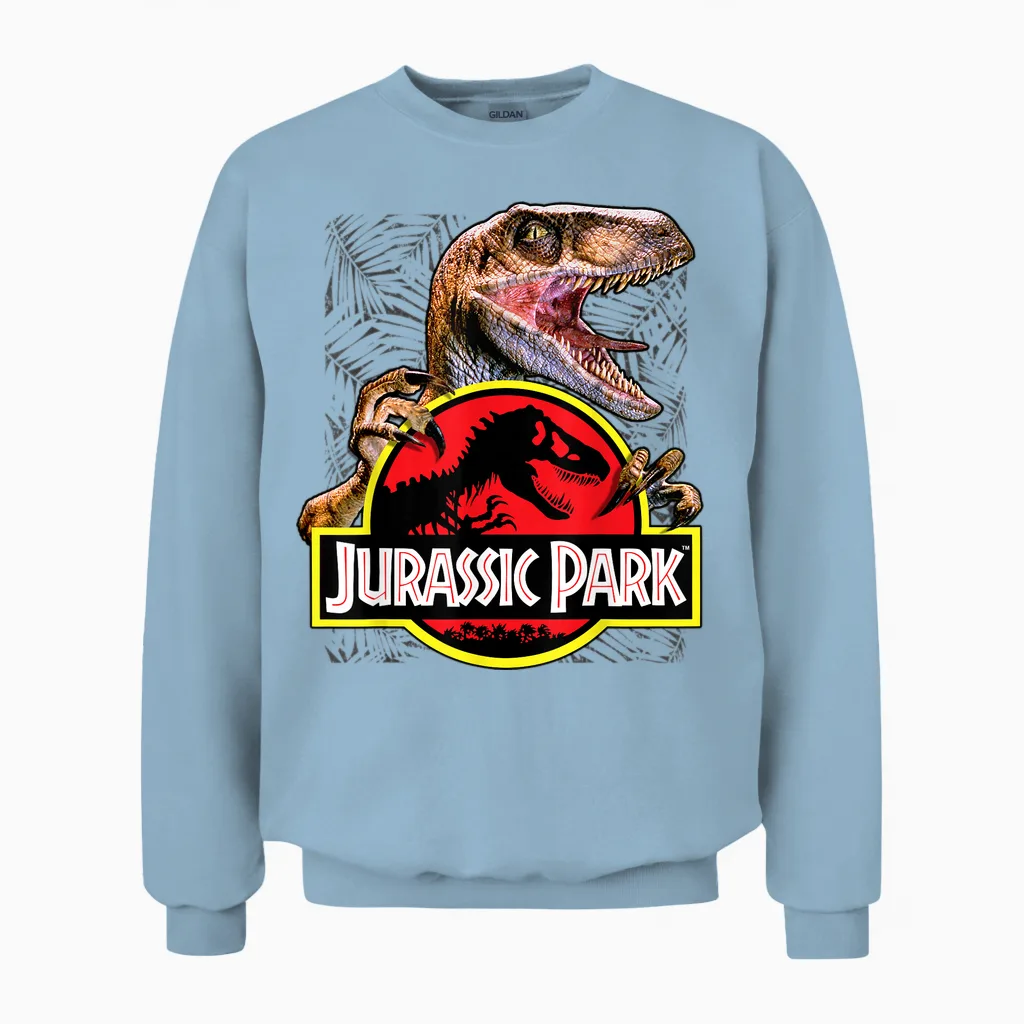 Jurassic Park Raptor Around Classic Logo T-Shirt, Black, S Unisex Sweatshirt in Light Blue
