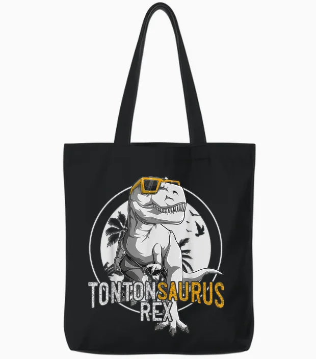 Tontonsaurus Rex Tonton Dinosaur Gift Uncle Tote Bags in Black