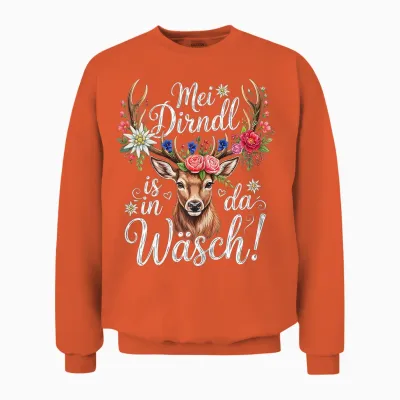 Mei Dirndl Is in Da Wäsch Trachtenshirt Damen Trachten Unisex Sweatshirt - Orange