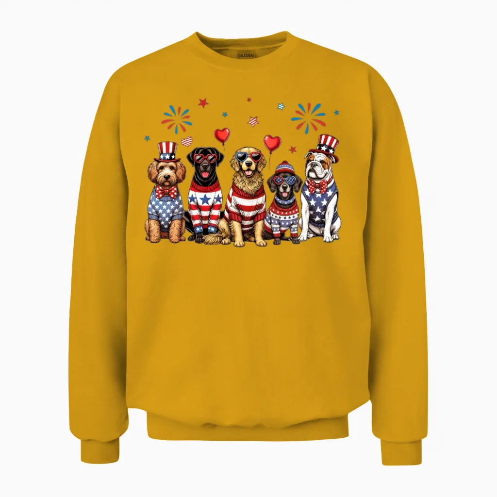 Patriotic Dogs Dog Lovers Unisex Sweatshirt in Gold