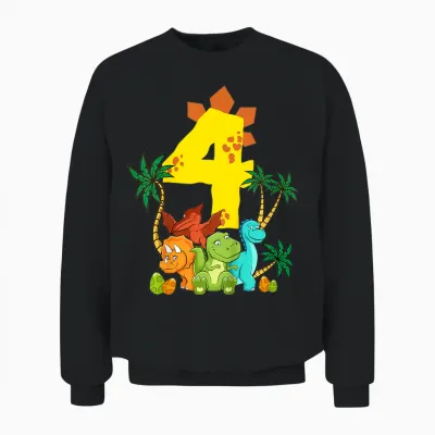 Children's 4 Years Birthday Boy Dinosaur Party Dino I Am 4 T-Shirt, Black Unisex Sweatshirt - Black