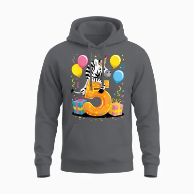 Zebra 5th Birthday Boy Girl 5 Years Fifth Five Zebra Unisex Hoodie - Charcoal