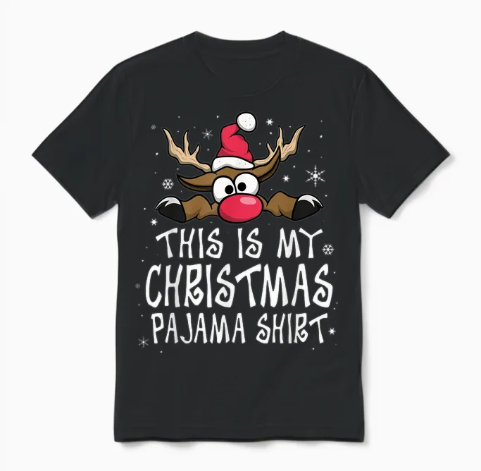 This Is My Christmas Pajama Shirt Funny Christmas Reindeer Unisex T-Shirt in Black