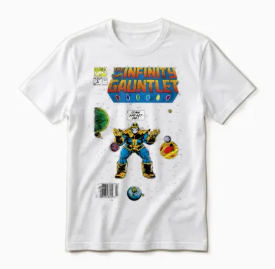 Marvel Thanos Infinity Gauntlet Comic Book T-Shirt, Black, S Unisex T-Shirt - White