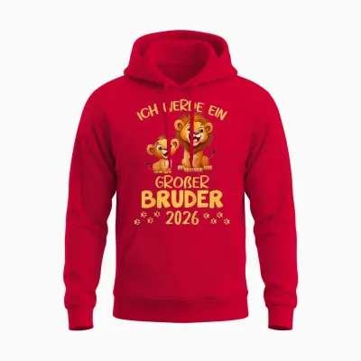 Children's T-Shirt with German Text "ich Werde Ein Großer Bruder 2026" [german Language], Black, S Unisex Hoodie - Red