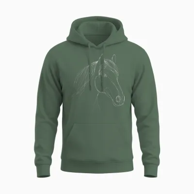 Line Art Cheval Knabstrupper équitation équestre Unisex Hoodie - Military Green