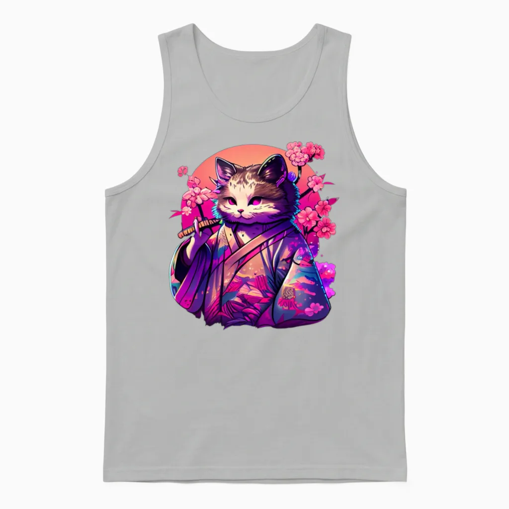 Cat Kimono Lovers Unisex Tank Top in Ash