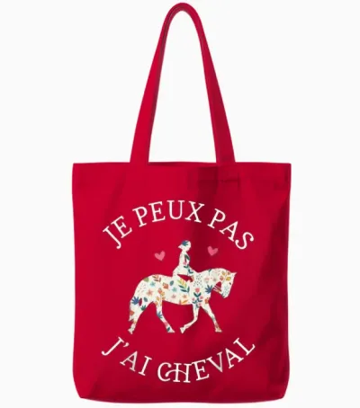 Je Peux Pas J'ai Cheval Humour Gift T-Shirt, Black, S Tote Bags - Red