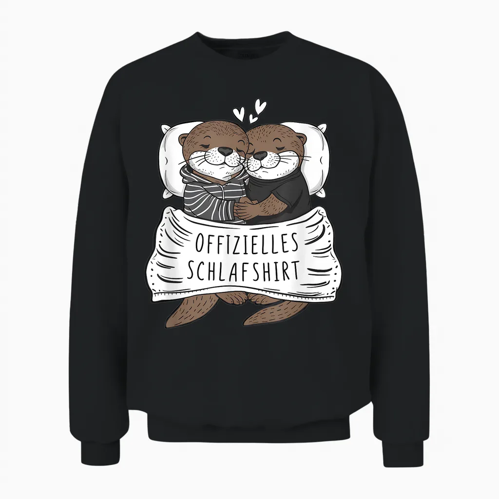 Official Sleep Shirt Cute Otter Couple Sleep T-Shirt, Black Unisex Sweatshirt in Black