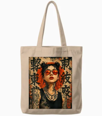 Anime Kawaii Japanese Samurai Geisha Tattoo K-Pop Y2k Manga Tote Bags - Natural