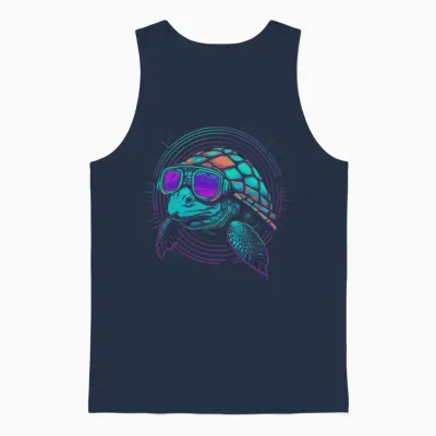 Retro Turtle Unisex Tank Top - Navy