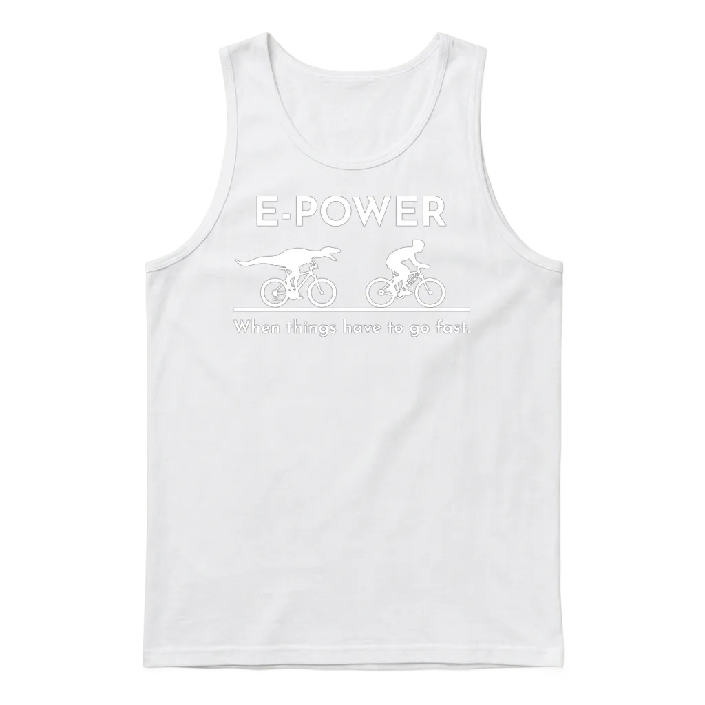 Velociraptor Chasing E-Biker Unisex Tank Top - White
