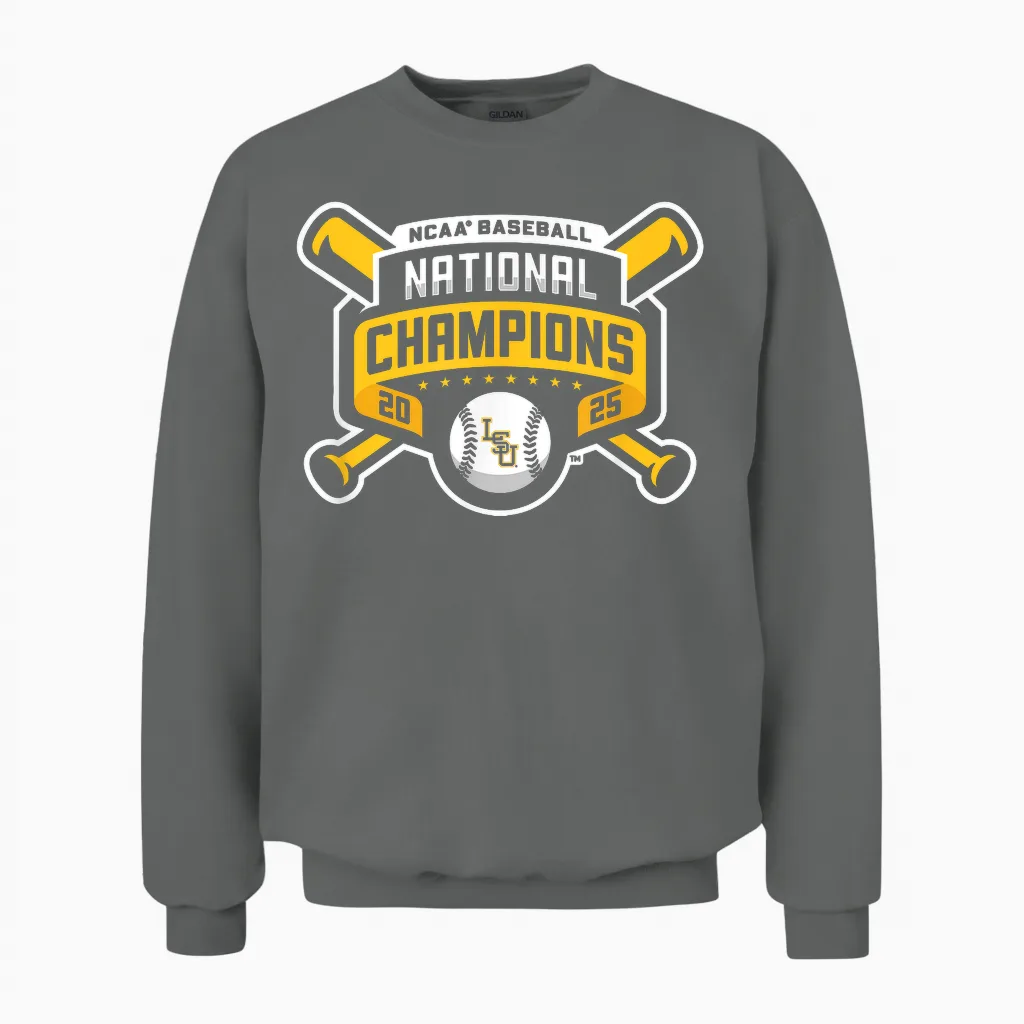 Lsu Tigers Baseball National Champs 2025 Official Logo Unisex Sweatshirt in Graphite Heather