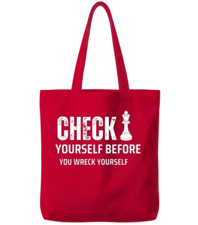 Check Yourself Before You Wreck Yourself Tote Bags - Red