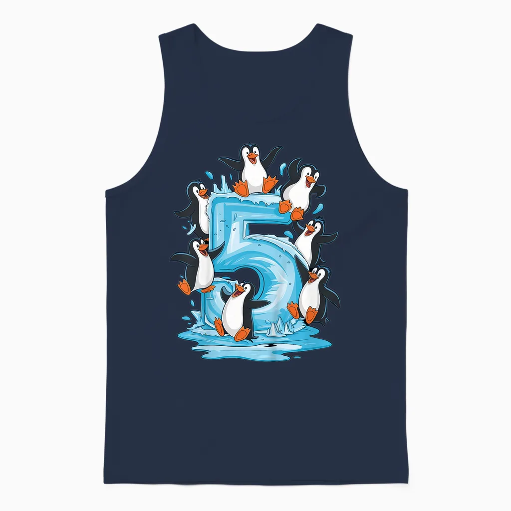 Kinder Pinguine 5. Geburtstag Jungen Mädchen 5 Jahre Pinguin Unisex Tank Top in Navy