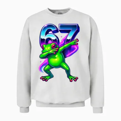 6-7 Meme Dabbing Frog Six Seven Kids Boys Girls 67 Dance Unisex Sweatshirt - White