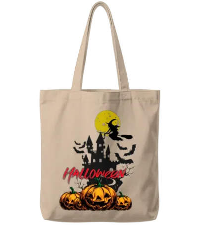 Halloween Pumpkin Witch Ghost Art Tote Bags - Natural