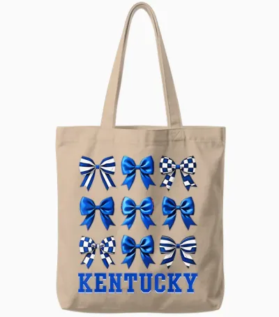 Kentucky Women Toddler Girls Kids Sister Niece Coquette Bow Tote Bags - Natural